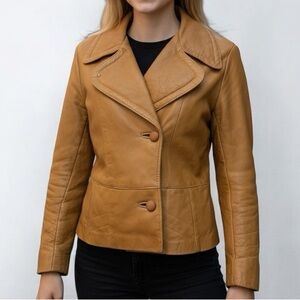 Vintage 70’s Sears Cropped Fitted Leather Jacket In Tobacco | Size M
